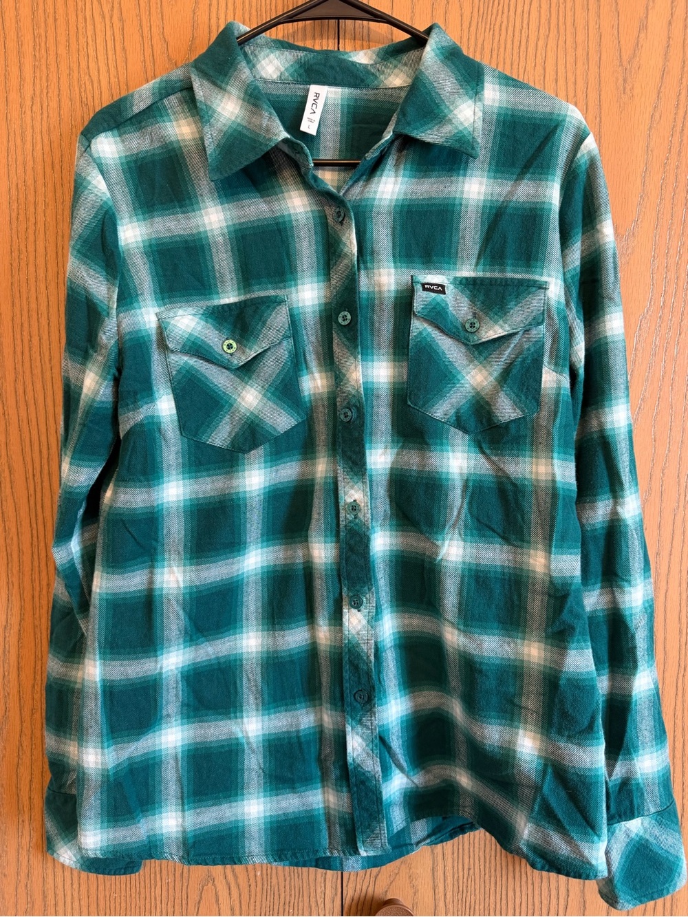 RVCA Women’s Teal Plaid Flannel Button-Up Shirt